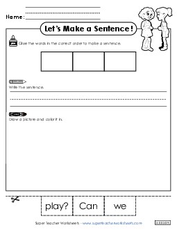 Build a Sentence: Play Sentences Basic Worksheet