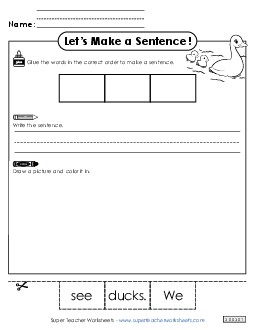 Build a Sentence: Ducks Sentences Basic Worksheet