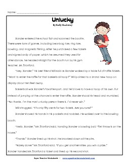 Unlucky 3rd Grade Reading Comprehension Worksheet