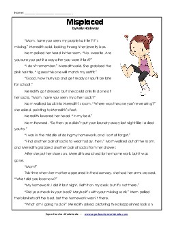 Misplaced 4th Grade Reading Comprehension Worksheet