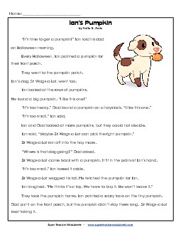 Ian\'s Pumpkin 1st Grade Reading Comprehension Worksheet