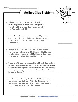 Multiple Step, Intermediate #1 Multiple Step Problems Worksheet