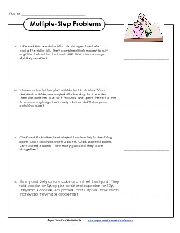 Multiple Step, Basic #2 Multiple Step Problems Worksheet