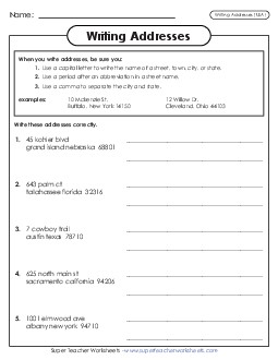 Writing Addresses (USA) Worksheet