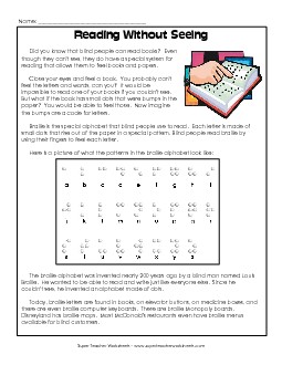 Writing in Braille Reading Worksheet