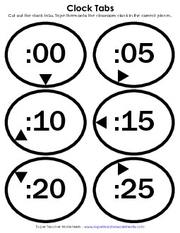 Oval Clock Tabs Time Worksheet