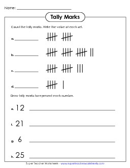 Tally Marks  (Version 1) Worksheet