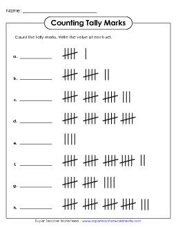 Counting Tally Marks (Version 2) Free Worksheet