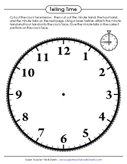 Cut-Out Clock with Minute Tabs Time Worksheet