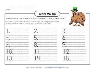 Thanksgiving Word Mix-Up (Primary) Worksheet