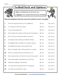 Football Fact & Opinion Cause Effect Fact Opinion Worksheet