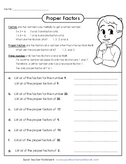 Proper Factors Worksheet