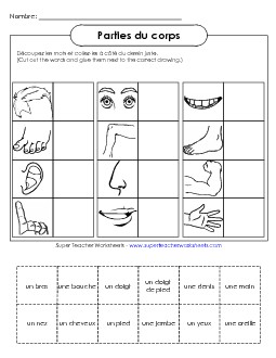 Cut-and-Glue: Body Parts French Worksheet