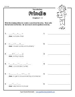 Vocab for Chapters 1-5 Free Books Worksheet