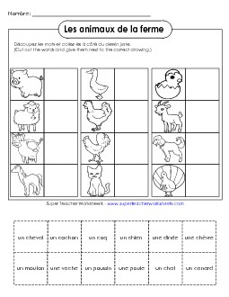 Cut-and-Glue: Farm Animals Free French Worksheet