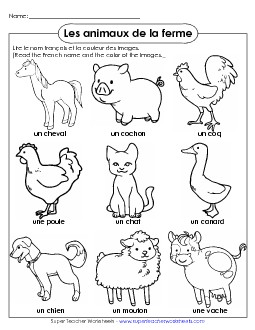 Pictures: Farm Animals Free French Worksheet