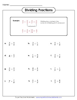 Dividing Fractions (Introduction) Worksheet