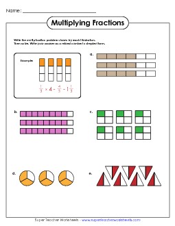 Multiplying Fractions by Whole Numbers (with Diagrams) Worksheet