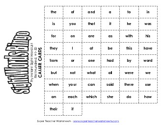 Fry Bingo: First Hundred 1-50 Free Worksheet