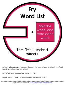 Word Wheels (First Hundred) Fry Worksheet