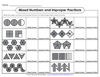 Improper Fraction Pictures Fractions Worksheet