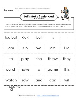 Make Sentences: Word Cards Football Worksheet