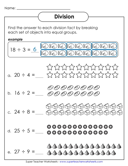 Dividing Into Equal Groups Division Worksheet