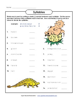 Dinosaur Syllables Worksheet