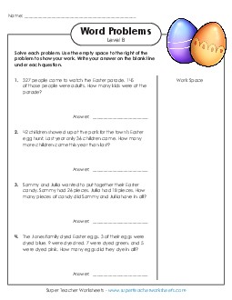 Easter Word Problems (Level B) Worksheet