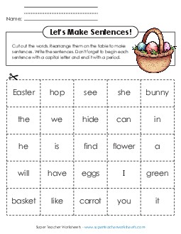 Make Sentences: Easter Word Cards Worksheet