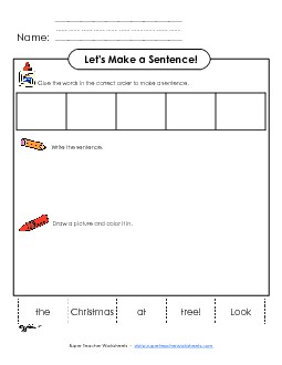 Build a Sentence: Tree Sentences Basic Worksheet