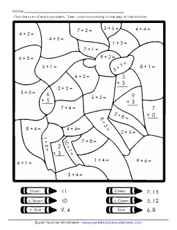 Basic Addition Mystery Picture (Reindeer) Christmas Worksheet