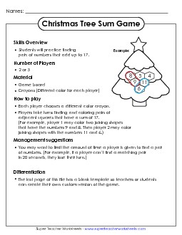 Christmas Sum Game Addition Sum Game Worksheet