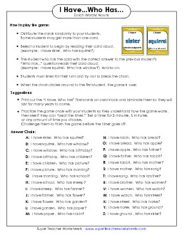 I have/Who has Game: Nouns Dolch Worksheet