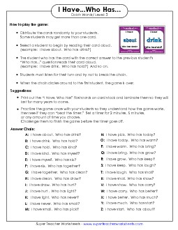 I have/Who has Game: Level 3 Dolch Worksheet