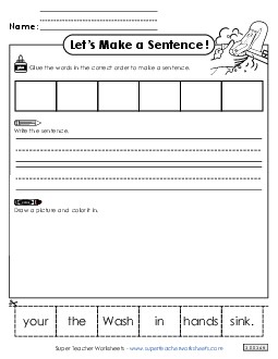 Build a Sentence: Sink Sentences Basic Worksheet