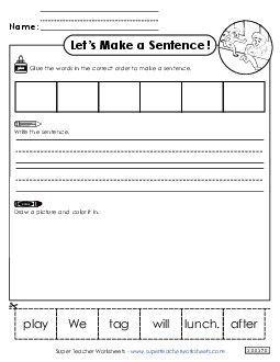 Build a Sentence: Tag Sentences Basic Worksheet