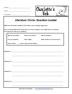 Lit. Circles: Question Leader Books Worksheet