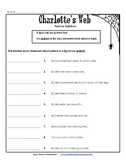 Charlotte\'s Web: Fact & Opinion Books Worksheet