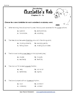 Vocab for Chapters 13-16 Books Worksheet