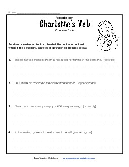 Vocab for Chapters 1-4 Free Books Worksheet