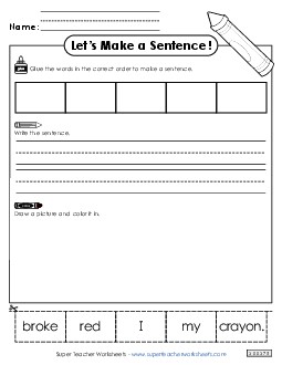 Build a Sentence: Crayon Sentences Basic Worksheet