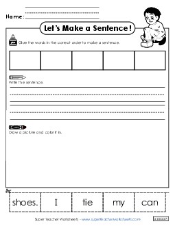 Build a Sentence: My Shoes Sentences Basic Worksheet