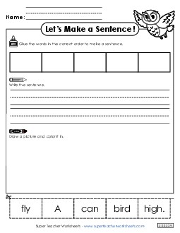 Build a Sentence: Fly High Sentences Basic Worksheet