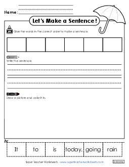 Build a Sentence: Rain Sentences Basic Worksheet