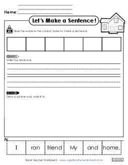 Build a Sentence: Home Sentences Basic Worksheet