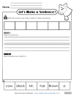 Build a Sentence: Mr. Brown Sentences Basic Worksheet