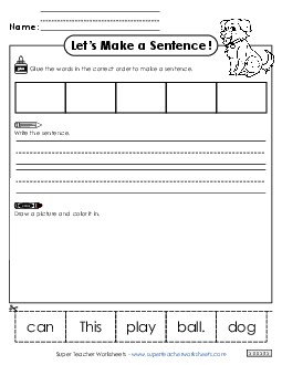 Build a Sentence: Play Ball Sentences Basic Worksheet