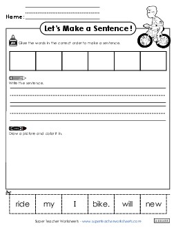 Build a Sentence: Bike Sentences Basic Worksheet