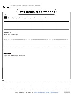 Build a Sentence: Blank Template 5 Sentences Basic Worksheet